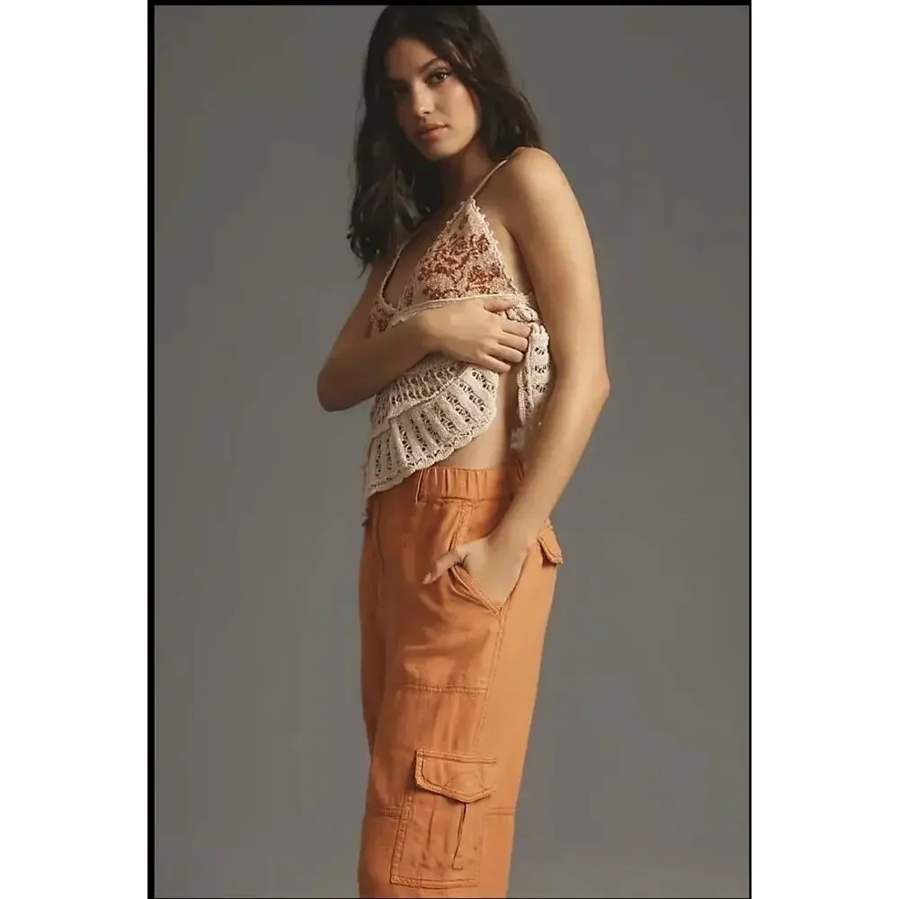 ANTHROPOLOGIE Pilcro Slim Linen Beach Cargo Pants in Orange // 31T